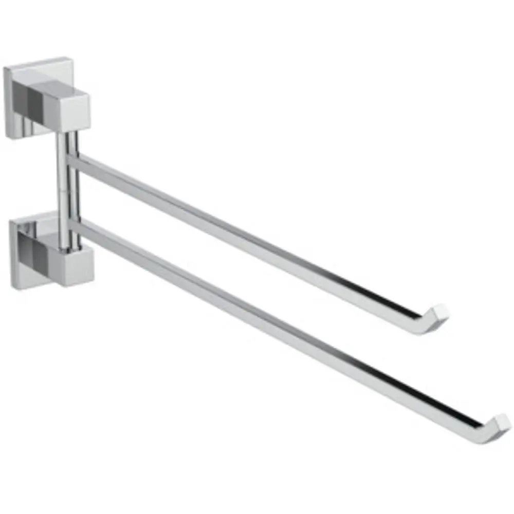 Doppelte Handtuchstange in verchromtem Finish, im modernen Design, montiert an einer Wand, hergestellt von Ideal Standard.